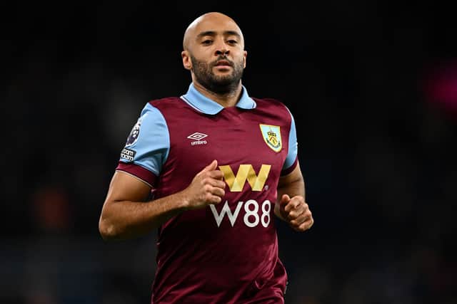 BURNLEY, ENGLAND - DECEMBER 16: Nathan Redmond of Burnley during the Premier League match between Burnley FC and Everton FC at Turf Moor on December 16, 2023 in Burnley, England. (Photo by Gareth Copley/Getty Images)