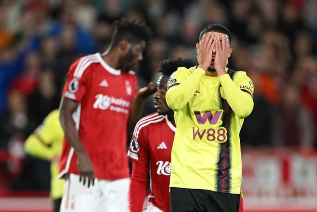 NOTTINGHAM, ENGLAND - SEPTEMBER 18: Anass Zaroury of Burnley reacts after a missed chance during the Premier League match between Nottingham Forest and Burnley FC at City Ground on September 18, 2023 in Nottingham, England. (Photo by Shaun Botterill/Getty Images)