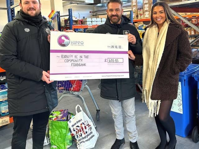 Left to right are Nathan Norris and Ben Bottomley, from Burnley FC in the Community, and Charlotte Lofthouse, Social Media Executive at Hippo Motor Group.