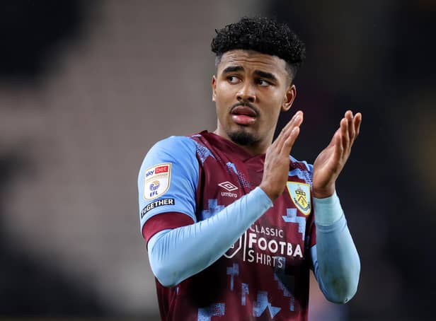 HULL, ENGLAND - MARCH 15: Ian Maatsen of Burnley applauds the fans following the Sky Bet Championship between Hull City and Burnley at MKM Stadium on March 15, 2023 in Hull, England. (Photo by George Wood/Getty Images)