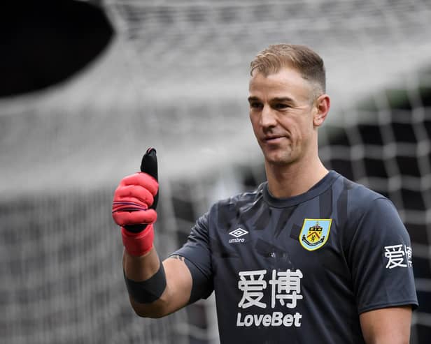 BURNLEY, ENGLAND - JANUARY 25: Joe Hart of Burnley FC reacts during the FA Cup Fourth Round match between Burnley FC and Norwich City at Turf Moor on January 25, 2020 in Burnley, England. (Photo by Gareth Copley/Getty Images)