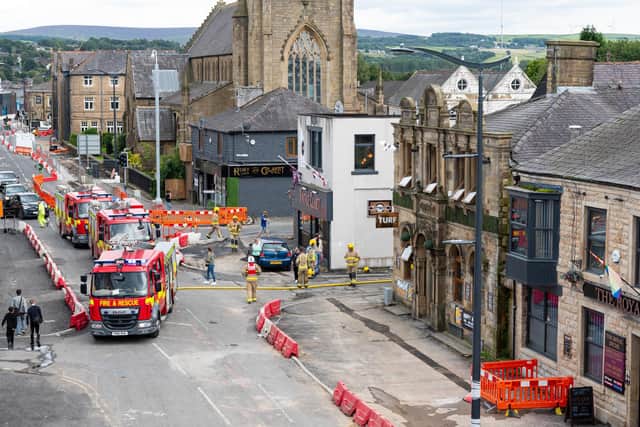 Fire crews attend the scene of a fire at The Turf pub on Yorkshire Street, Burnley. Photo: Kelvin Lister-Stuttard