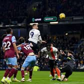 BURNLEY, ENGLAND - JANUARY 12: Carlton Morris of Luton Town scores his team's first goal during the Premier League match between Burnley FC and Luton Town at Turf Moor on January 12, 2024 in Burnley, England. (Photo by Gareth Copley/Getty Images)