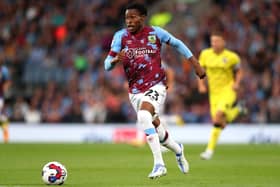 BURNLEY, ENGLAND - AUGUST 30: Nathan Tella of Burnley during the Sky Bet Championship between Burnley and Millwall at Turf Moor on August 30, 2022 in Burnley, England. (Photo by Alex Livesey/Getty Images)