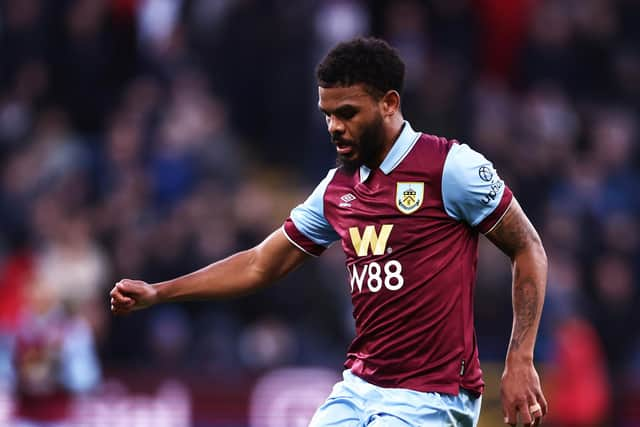 BURNLEY, ENGLAND - FEBRUARY 03: Lyle Foster of Burnley during the Premier League match between Burnley FC and Fulham FC at Turf Moor on February 03, 2024 in Burnley, England. (Photo by Naomi Baker/Getty Images)