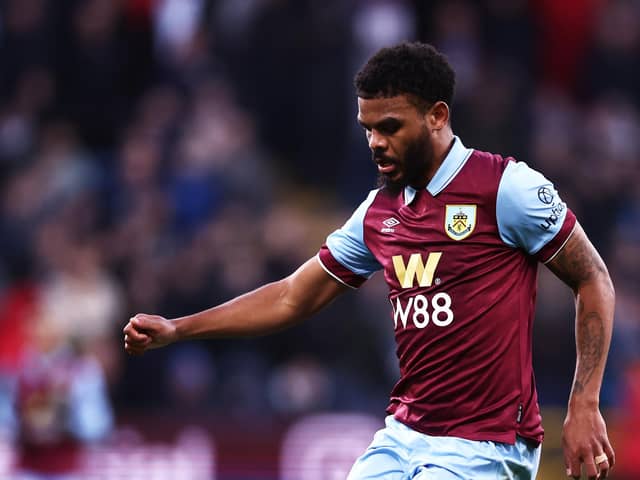 BURNLEY, ENGLAND - FEBRUARY 03: Lyle Foster of Burnley during the Premier League match between Burnley FC and Fulham FC at Turf Moor on February 03, 2024 in Burnley, England. (Photo by Naomi Baker/Getty Images)