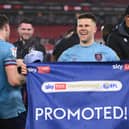 MIDDLESBROUGH, ENGLAND - APRIL 07: Burnley player Johan Berg Gudmundsson celebrates after being promoted back to the Premier League after the Sky Bet Championship between Middlesbrough and Burnley at Riverside Stadium on April 07, 2023 in Middlesbrough, England. (Photo by Stu Forster/Getty Images)