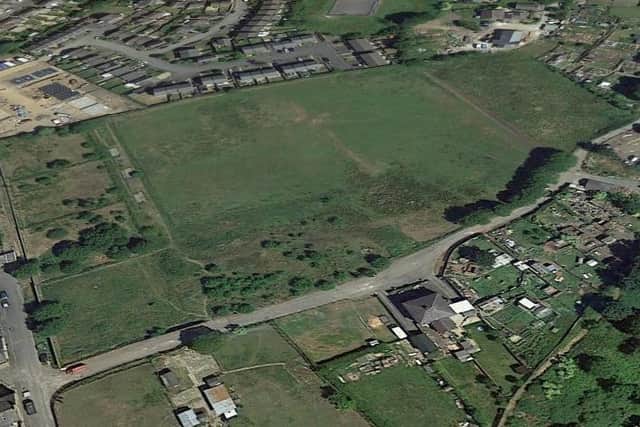 An aerial view of the development site off Priory Chase, Nelson, between Clough Head playground and Clough Head Valley Park.