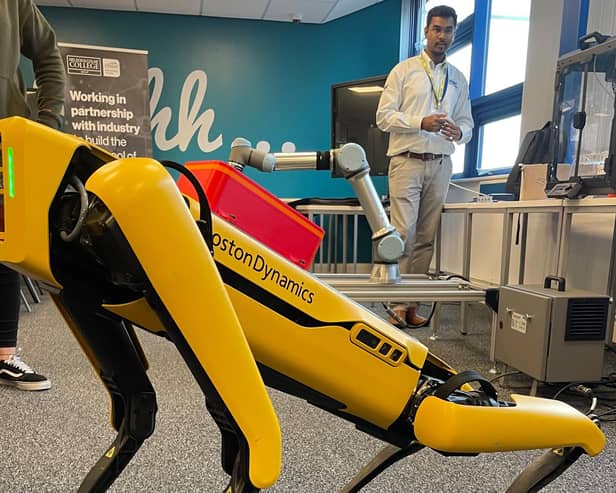 Engineering T level students at Nelson and Colne College had the unique opportunity to meet SPOT, a Boston Dynamics Robot, as part of a Pendle Business Week session in partnership with the Advanced Manufacturing Research Centre (AMRC).