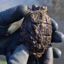 Bomb squad detectives were called to Burnley this morning after this hand grenade was found in the Leeds Liverpool Canal in Rosegrove.