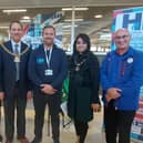 Mayor of Burnley Coun. Raja Arif Khan with member of the Healthier Heroes team at Burnley Tesco