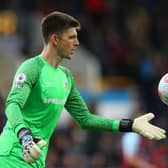 BURNLEY, ENGLAND - APRIL 02: Nick Pope of Burnley during the Premier League match between Burnley and Manchester City at Turf Moor on April 02, 2022 in Burnley, England. (Photo by Alex Livesey/Getty Images)