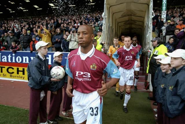 19 Feb 2000:  Ian Wright makes his debut for Burnley in the Nationwide League Division Two game against Wigan Athletic. The match was played at Turf Moor in Burnley, England. The game finished 0-0. \ Mandatory Credit: Jamie McDonald /Allsport