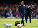 WATFORD, ENGLAND - APRIL 30: Manager of Burnley Mike Jackson looks on before the Premier League match between Watford and Burnley at Vicarage Road on April 30, 2022 in Watford, England. (Photo by Julian Finney/Getty Images)