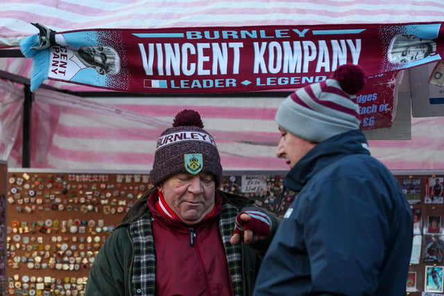 A trader sells scarves and badges outside Turf Moor

The EFL Sky Bet Championship - Burnley v Coventry City - Saturday 14th January 2023 - Turf Moor - Burnley