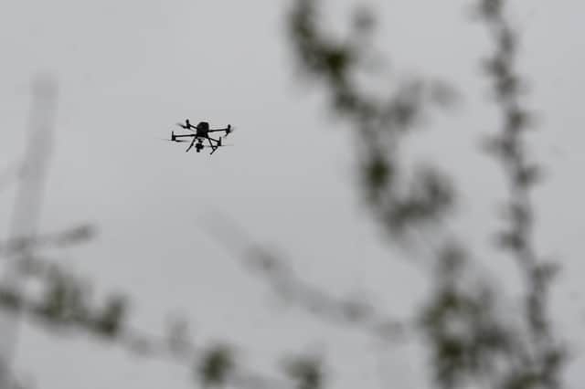 The fire service are using their drone in the search for missing Katie Kenyon at Gisburn Forest. Photo: Kelvin Stuttard
