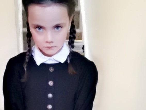 Leila (six) as Wednesday Addams.