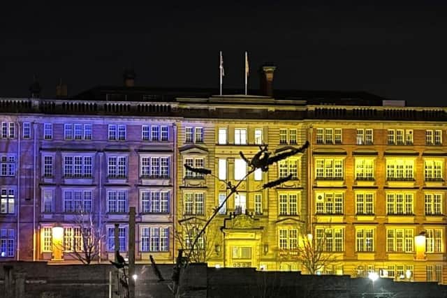 County Hall lights up in solidarity with Ukraine