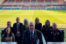AFBA launch at Turf Moor. L-R Nicola Regan, Project Manager, Paul White, founder and CEO, Conor Walsh, founder and operations director PatchApp.uk. Amanda Meachin, CEO, Community and Business Partners. Sqdn Leader Robert Ellis RAF (Retd)