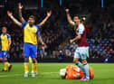BURNLEY, ENGLAND - APRIL 21: Jack Cork of Burnley celebrates scoring the third goal which is later disallowed for offside after a VAR check during the Premier League match between Burnley and Southampton at Turf Moor on April 21, 2022 in Burnley, England. (Photo by Clive Brunskill/Getty Images)