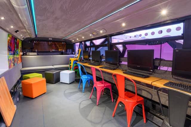 Interior of the Space Youth Bus which is seeking funding so that it can continued to be used. Photo: Kelvin Stuttard