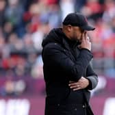 BURNLEY, ENGLAND - MARCH 03: Vincent Kompany, Manager of Burnley, reacts during the Premier League match between Burnley FC and AFC Bournemouth at Turf Moor on March 03, 2024 in Burnley, England. (Photo by Alex Livesey/Getty Images)