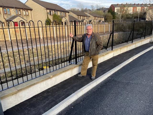 Coun. Mike Goulthorp at the New Beck Flood Relief Scheme in Earby
