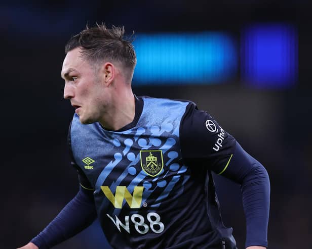 MANCHESTER, ENGLAND - JANUARY 31: Connor Roberts of Burnley FC during the Premier League match between Manchester City and Burnley FC at Etihad Stadium on January 31, 2024 in Manchester, England. (Photo by Alex Livesey/Getty Images)