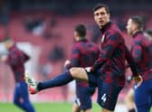 LONDON, ENGLAND - JANUARY 23: Jack Cork of Burnley warms up prior to the Premier League match between Arsenal and Burnley at Emirates Stadium on January 23, 2022 in London, England. (Photo by Catherine Ivill/Getty Images)