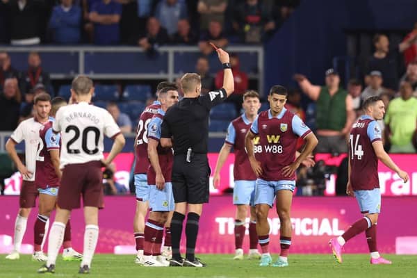 Anass Zaroury was shown a red card during Burnley's opening game of the season against Man City