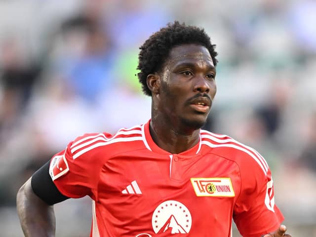 WOLFSBURG, GERMANY - SEPTEMBER 16: David Datro Fofana of Berlin in action during the Bundesliga match between VfL Wolfsburg and 1. FC Union Berlin at Volkswagen Arena on September 16, 2023 in Wolfsburg, Germany. (Photo by Stuart Franklin/Getty Images)