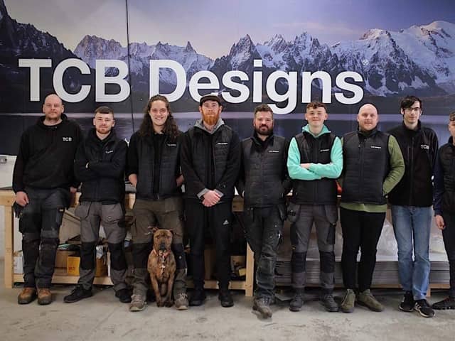 Chris Forrest (third from right) with his team at TCB Designs, the Burnley based signage company he launched five years ago