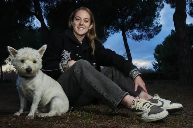 Lioness Keira Walsh, pictured with her dog Narla, has become an ambassador at Bleak Holt animal sanctuary