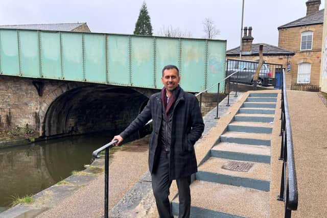 Councillor Afrasiab Anwar, leader of Burnley Council, at the improved access from the towpath to Manchester Road