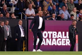 BURNLEY, ENGLAND - AUGUST 11: Vincent Kompany, Head Coach of Burnley gives the team instructions during the Premier League match between Burnley FC and Manchester City at Turf Moor on August 11, 2023 in Burnley, England. (Photo by Nathan Stirk/Getty Images)