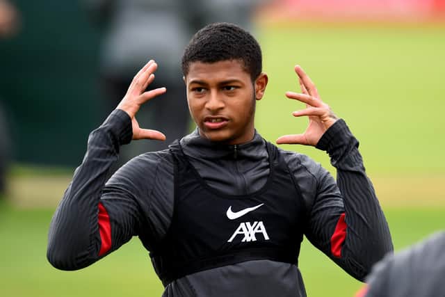 LIVERPOOL, ENGLAND - SEPTEMBER 26: Rhian Brewster of Liverpool during a training session at Melwood Training Ground on September 26, 2020 in Liverpool, England. (Photo by Andrew Powell/Liverpool FC via Getty Images)