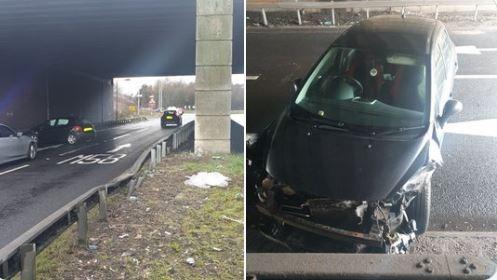 Police said: "This young driver was very lucky not to be injured after they lost control on the bend,  hit the crash barrier and then the concrete wall before rebounding."
