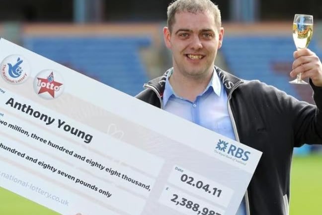 Anthony Young, a big Burnley FC fan, celebrates his £2.38 million lottery win at Turf Moor in April 2011