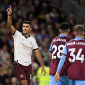 BURNLEY, ENGLAND - AUGUST 11: Rodri of Manchester City celebrates after scoring the team's third goal  during the Premier League match between Burnley FC and Manchester City at Turf Moor on August 11, 2023 in Burnley, England. (Photo by Michael Regan/Getty Images)