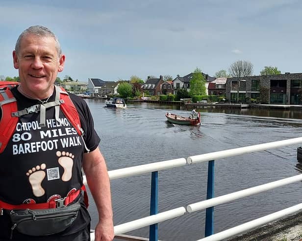 Charity champ Ian Chapman is now on day three of a marathon 80 mile walk in the Netherlands… barefoot!