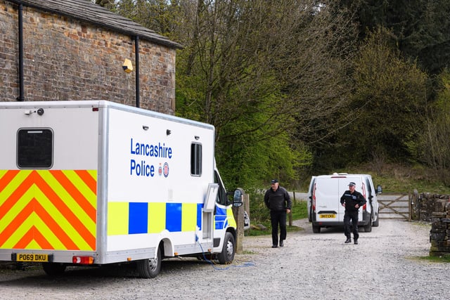 Police at the scene of Gisburn Forest where they are searching for missing Burnley woman Katie Kenyon. Photo: Kelvin Stuttard