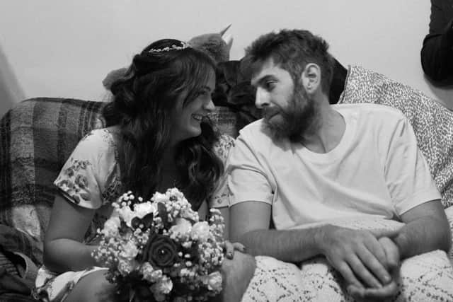 Nathan and Amelia on their wedding day