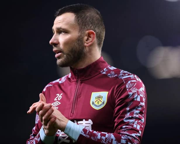 BURNLEY, ENGLAND - FEBRUARY 03: Phil Bardsley of Burnley looks on prior to the Premier League match between Burnley and Manchester City at Turf Moor on February 03, 2021 in Burnley, England. Sporting stadiums around the UK remain under strict restrictions due to the Coronavirus Pandemic as Government social distancing laws prohibit fans inside venues resulting in games being played behind closed doors. (Photo by Alex Pantling/Getty Images)