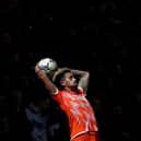 LONDON, ENGLAND - FEBRUARY 23: Jordan Lawrence-Gabriel of Blackpool takes a throw in during the Sky Bet Championship match between Queens Park Rangers and Blackpool at The Kiyan Prince Foundation Stadium on February 23, 2022 in London, England. (Photo by Jacques Feeney/Getty Images)