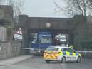 A truck became wedged under a railway bridge in Waddington Road in Clitheroe this morning.