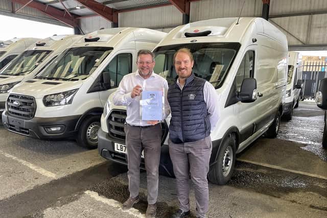 CoolKit’s founder and chief executive Rupert Gatty holds the recognition certificate alongside Ford Pro Special Vehicles’ Jonathan Mundy