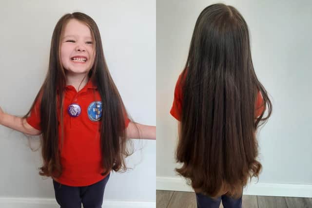 Kayla Carden who had 12 inches of her long hair cut off to donate to the Little Princess Trust charity