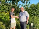 Longridge's new Youth Mayor Josh Kirby pictured being congratulated on his new role by Longridge Mayor Coun Nick Stubbs