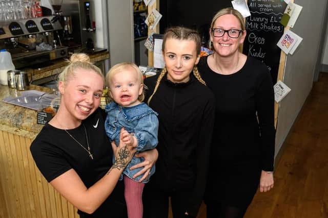 Charlatte's owner Charlotte Forrester (far right) with (left to right)  Katie Broomfield, Isla Heap and Lea Barlow. Photo: Kelvin Stuttard Charotte has thanked all her customers for their donations and support a day after the premises in St James Street, Burnley, were targeted by thieves