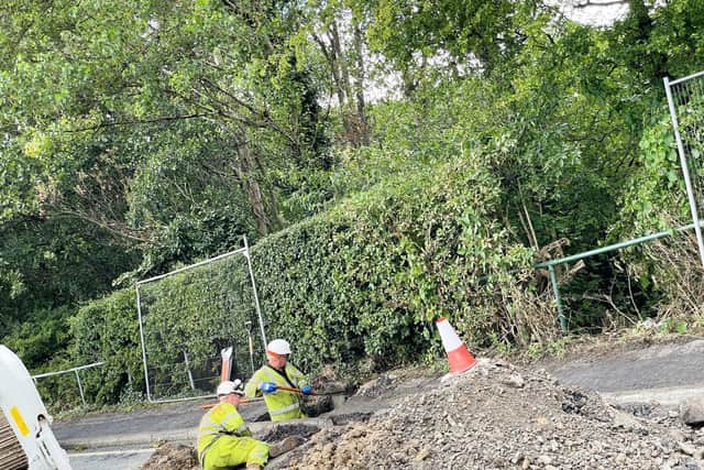 This section of  Burnley Road in Cliviger is closed between the railway bridge and Monarch garage for at least 10 days while investigations and repairs are carried out to a huge sink hole.